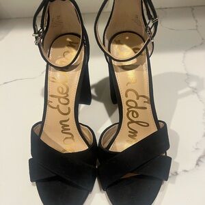 Sam Edelman Black Strappy Block Heel Suede Sandals Size 7